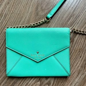 Teal Kate Spade envelope crossbody with removable strap